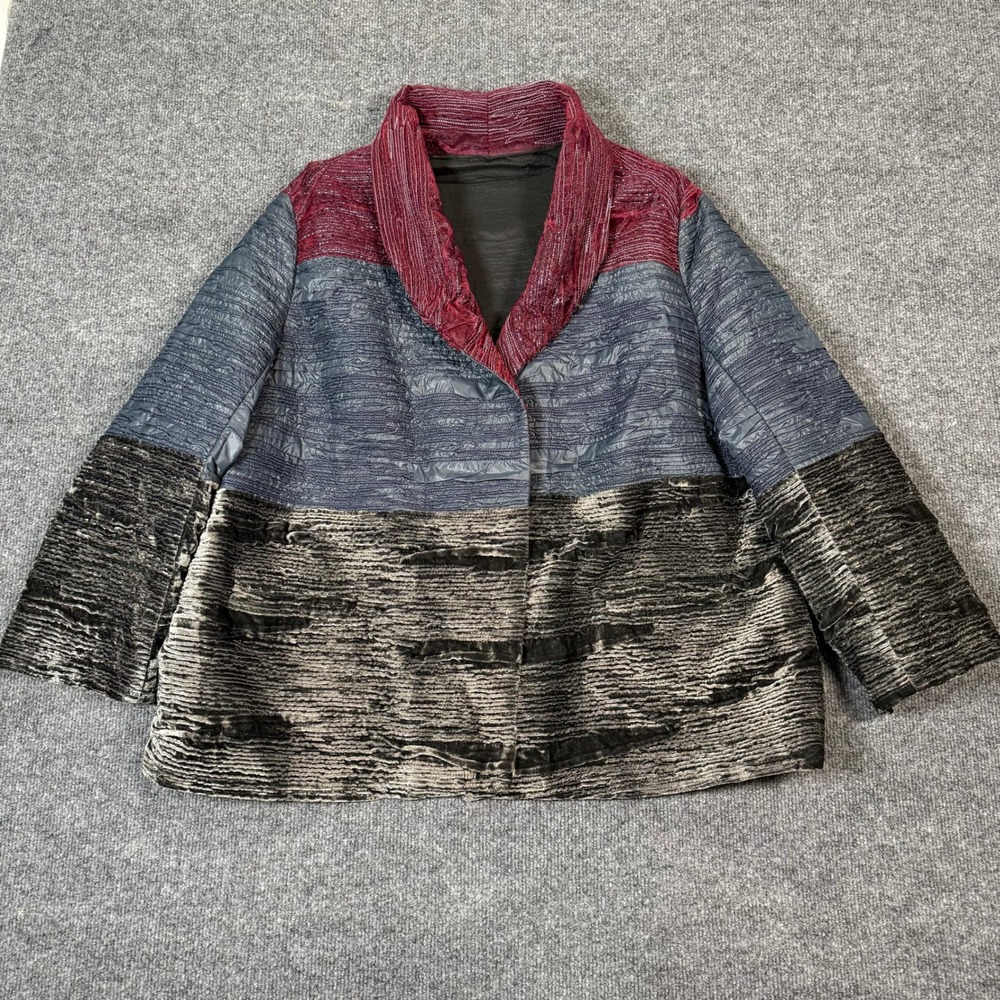 Shamask Women Textured Silk Blend Velvet Jacket Shawl Collar Size 3 US L XL